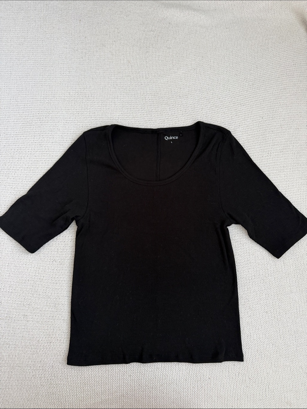 Quince Organic Cotton Ribbed Short Sleeve Shirt Black Size Large